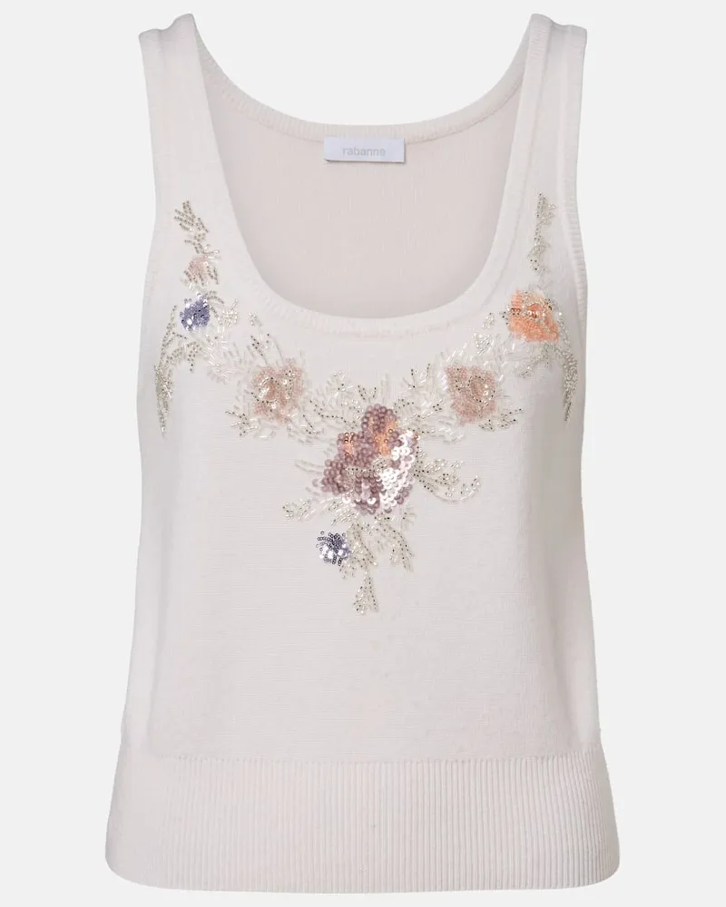 Paco Rabanne Top in lana e cashmere con decorazioni Bianco