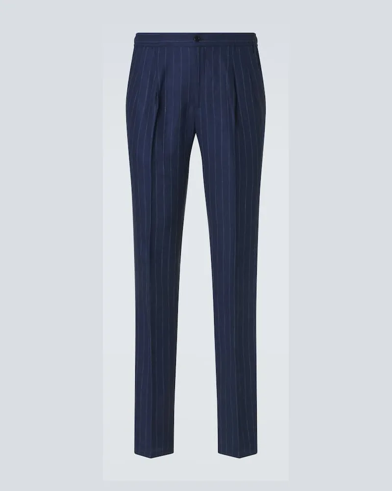 Rubinacci Pantaloni regular in lana e lino gessati Blu