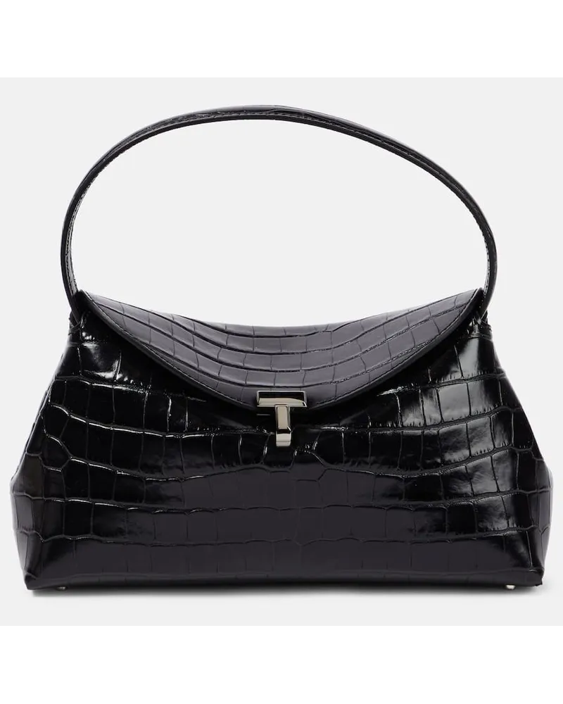 Totême Clutch T-Lock in pelle stampata Nero