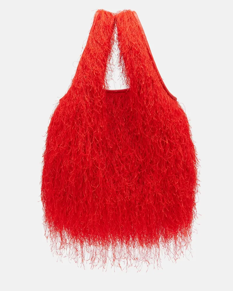Dries van Noten Borsa a mano Marche Medium con frange Rosso