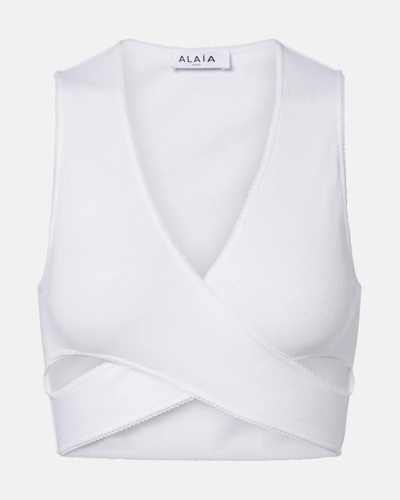 Alaïa Alaïa Top cropped in jersey a coste Bianco
