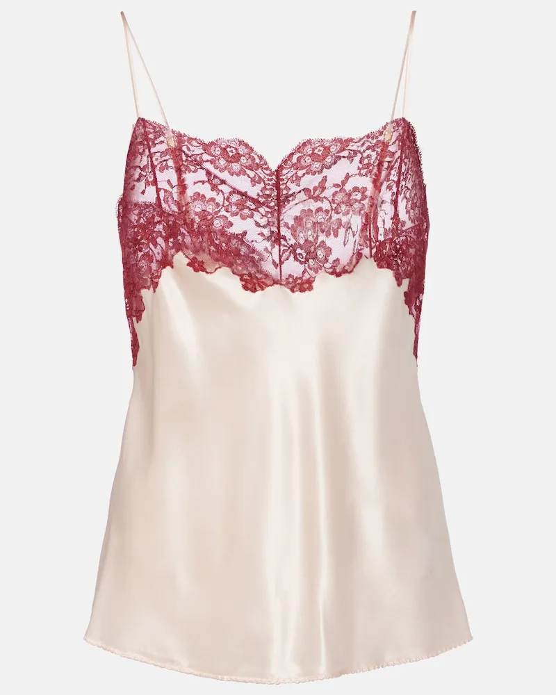 Saint Laurent Top in raso di seta con pizzo Rosa