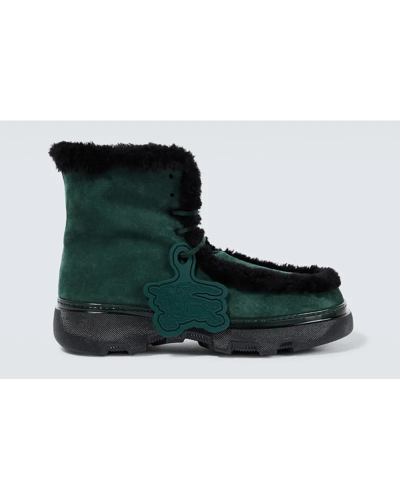 Burberry Stivaletti in suede con shearling Verde