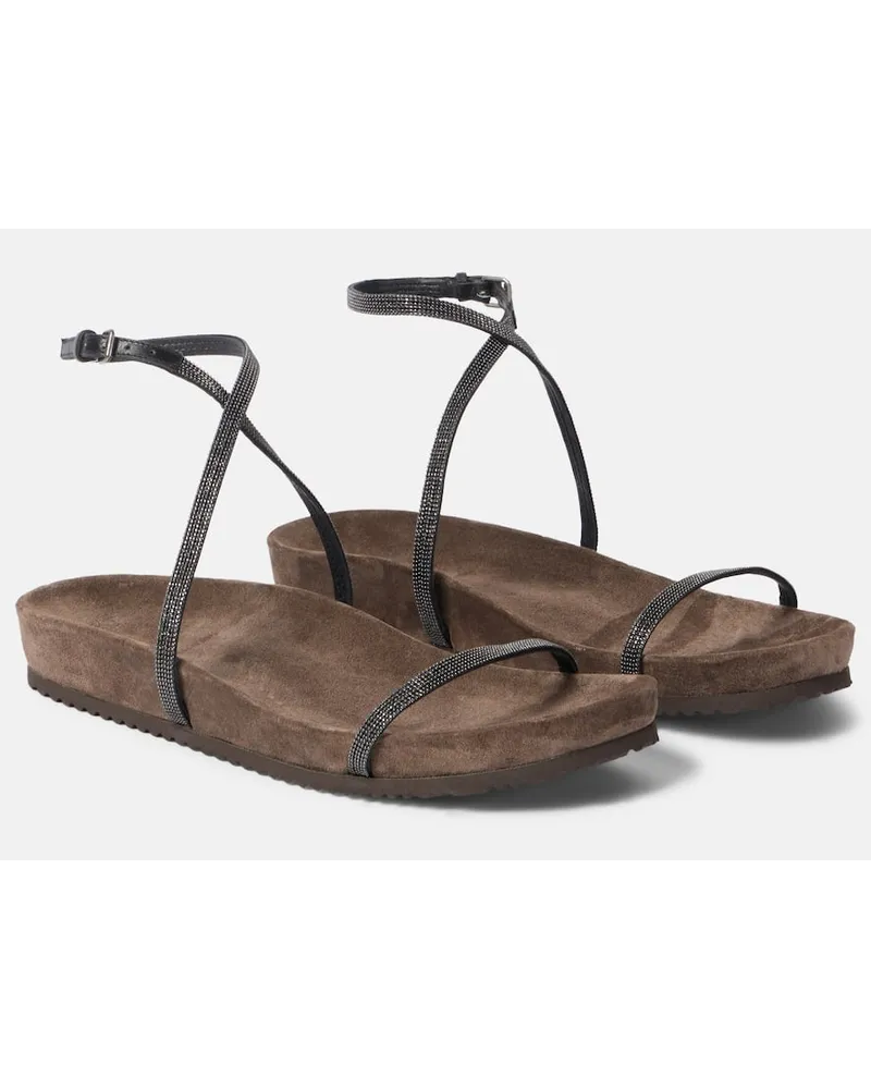 Brunello Cucinelli Sandali in pelle con monili Nero