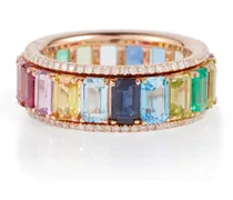 Anello Rainbow Pavé Border Eternity in oro 18kt con diamanti e pietre preziose