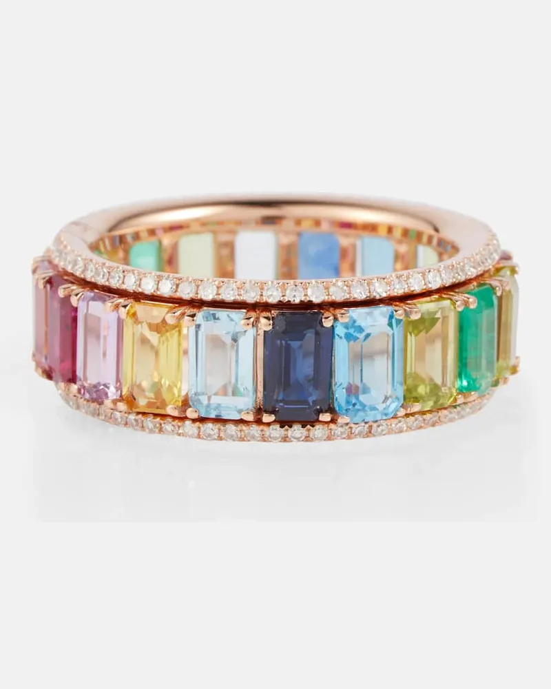 SHAY Anello Rainbow PavÃ© Border Eternity in oro 18kt con diamanti e pietre preziose Multicolore