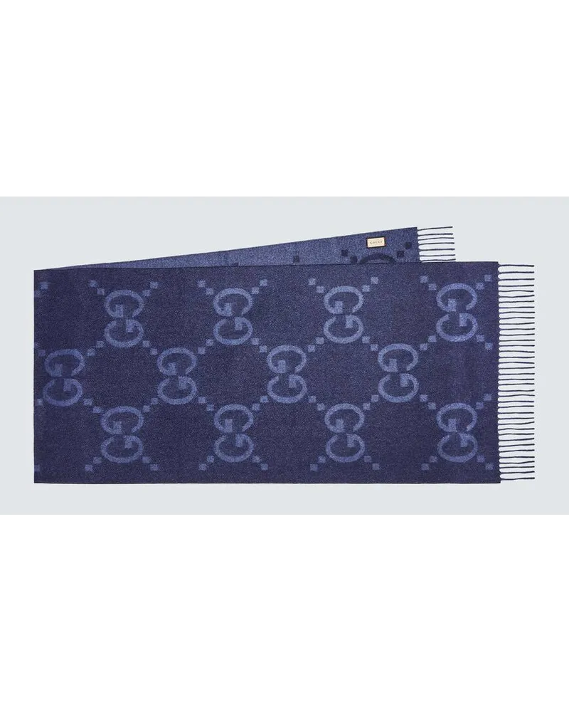 Gucci Sciarpa in jacquard di cashmere GG Blu