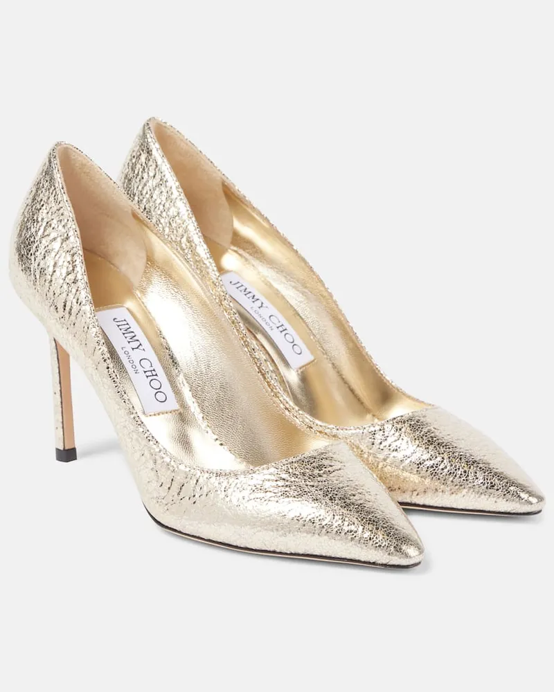 Jimmy Choo Pumps Romy 85 in similpelle metallizzata Oro