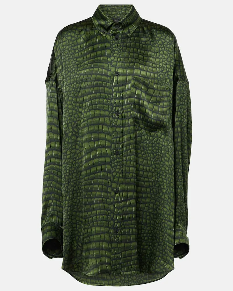 Balenciaga Camicia oversize Cocoon in raso con stampa Verde