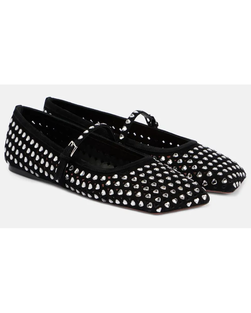 Amina Muaddi Ballerine Ane in pelle con cristalli Nero