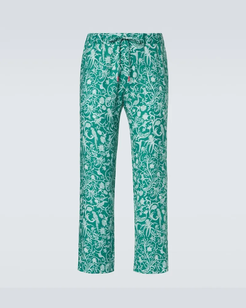Kiton Pantaloni in lino con stampa Verde