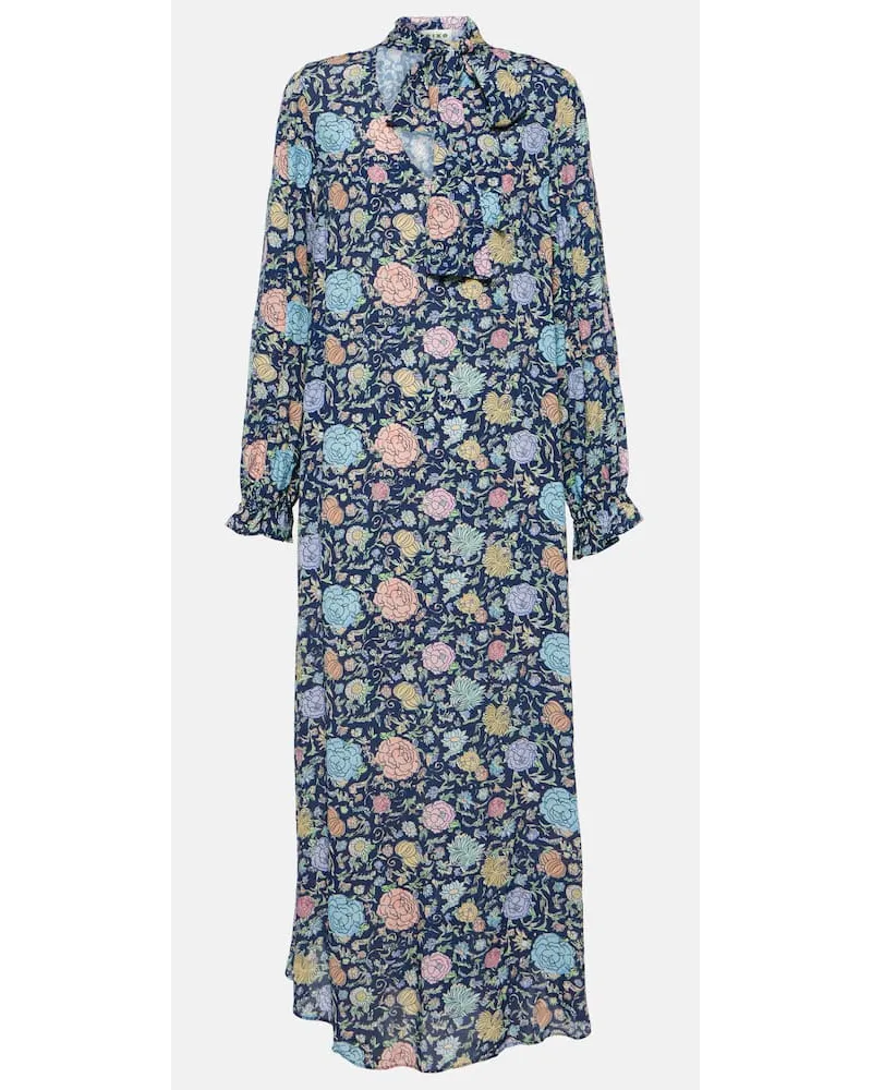 RIXO Abito midi Ferne in crÃªpe con stampa Blu
