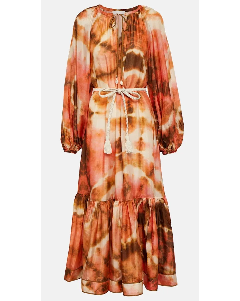 Zimmermann Abito midi Vacay in seta tie-dye Multicolore