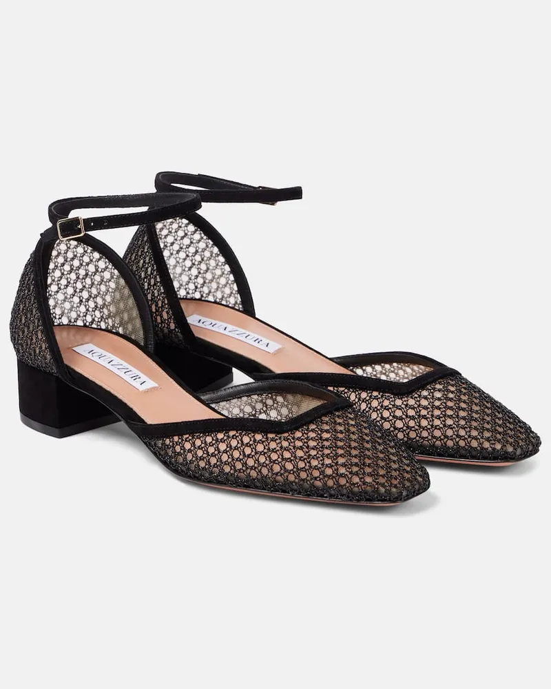 Aquazzura Pumps Asha 35 in mesh con suede Nero