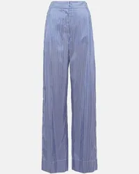 Burberry Pantaloni in seta a gamba larga a righe Blu