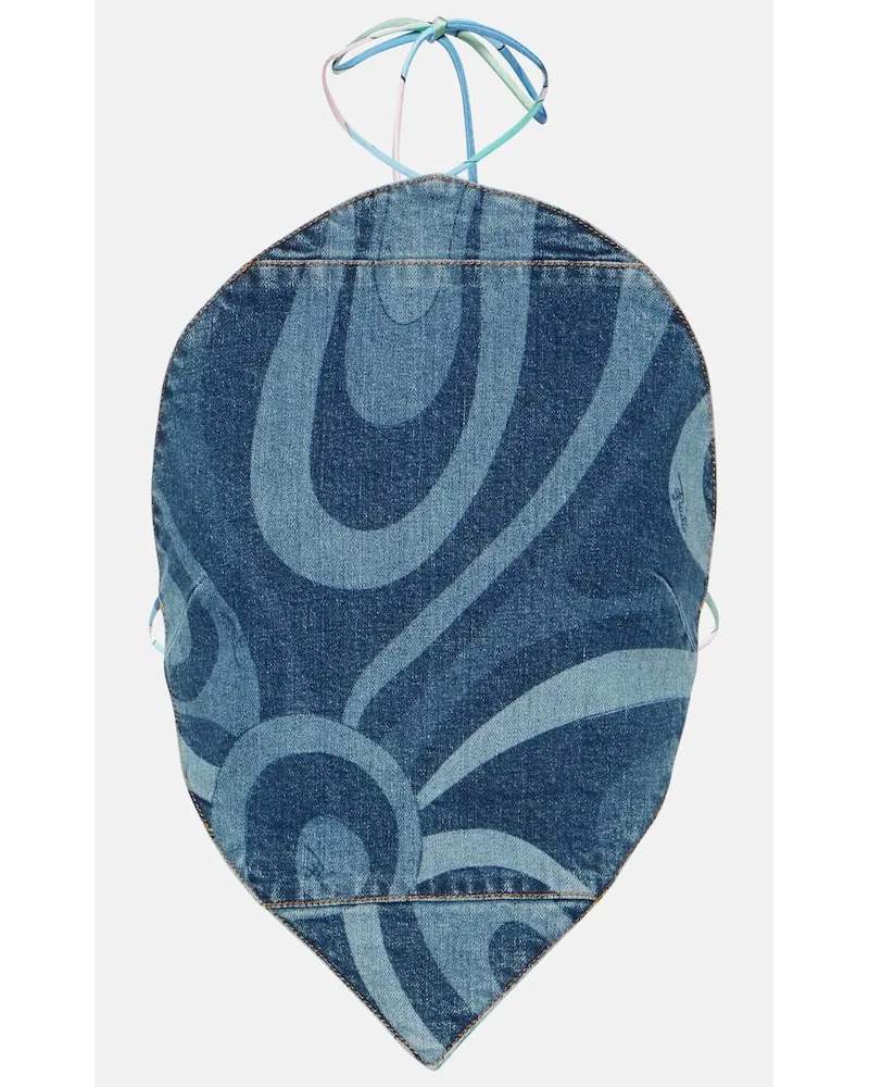 Emilio Pucci Top di jeans Marmo con scollo all'americana Blu