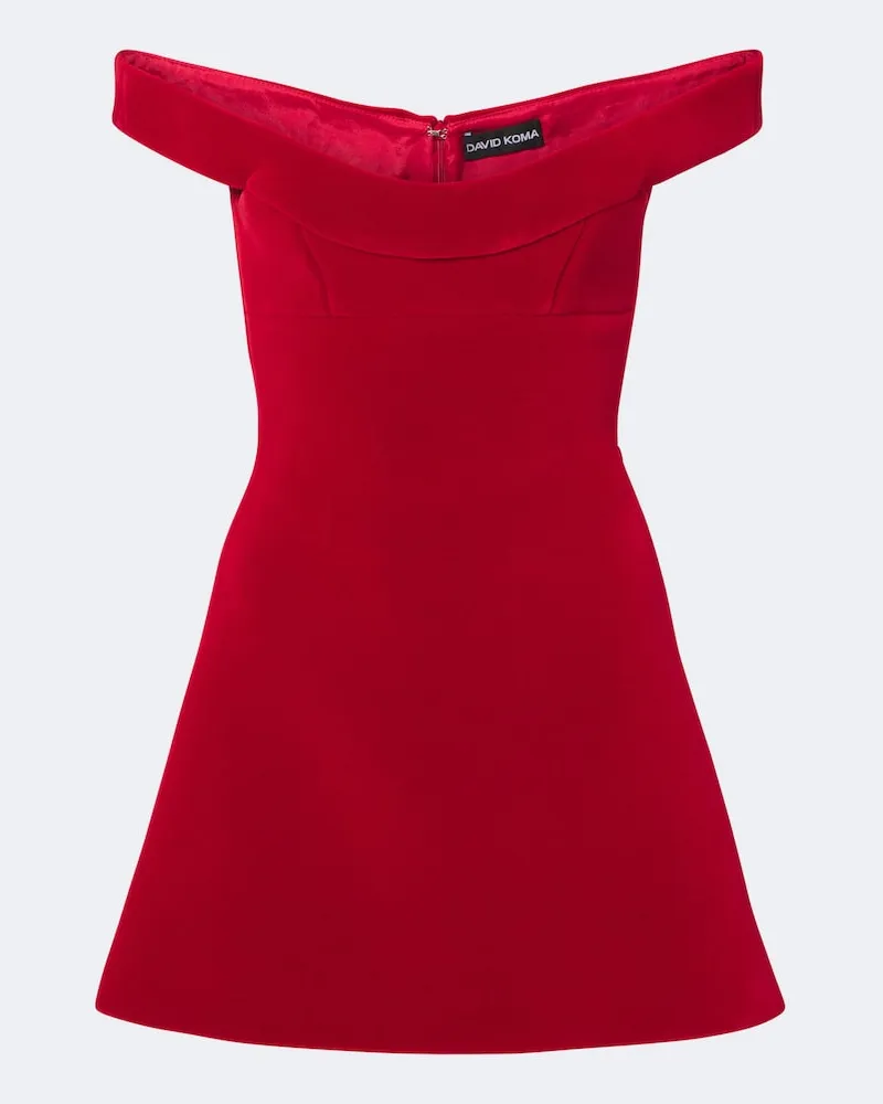 David Koma Abito corto in velluto off-shoulder Rosso