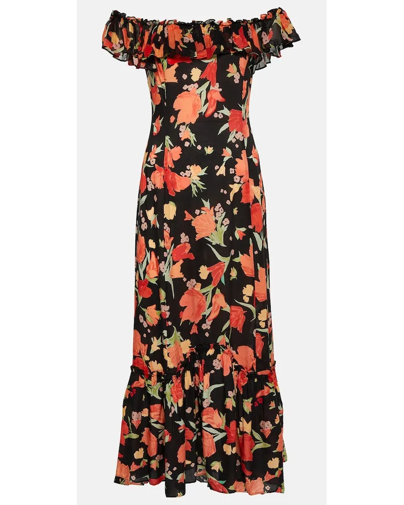 RIXO Abito midi June con stampa floreale Nero