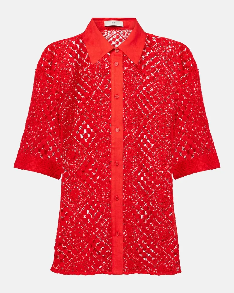 SIR Camicia Rayure in crochet di misto cotone Rosso