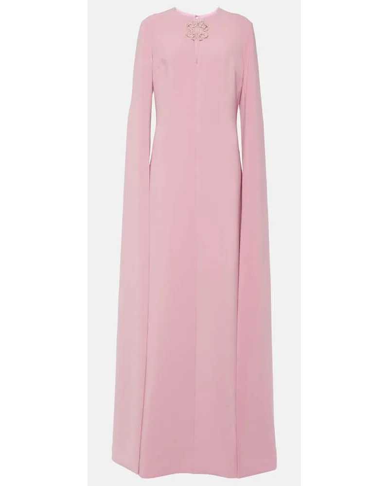 Elie Saab Abito lungo in misto seta con mantella Rosa