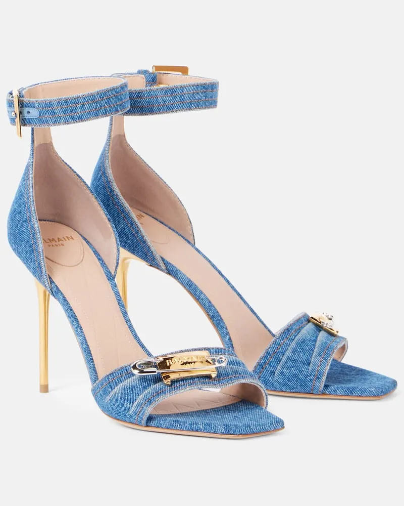 Balmain Sandali in denim con logo Blu