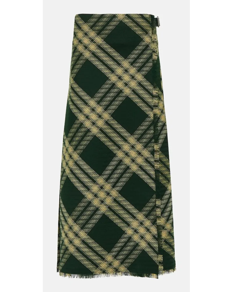 Burberry Gonna midi in lana a quadri Verde