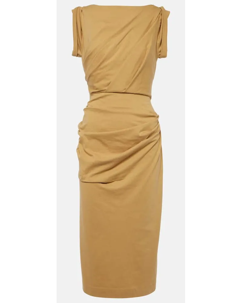 Dries van Noten Abito midi in jersey di cotone Marrone