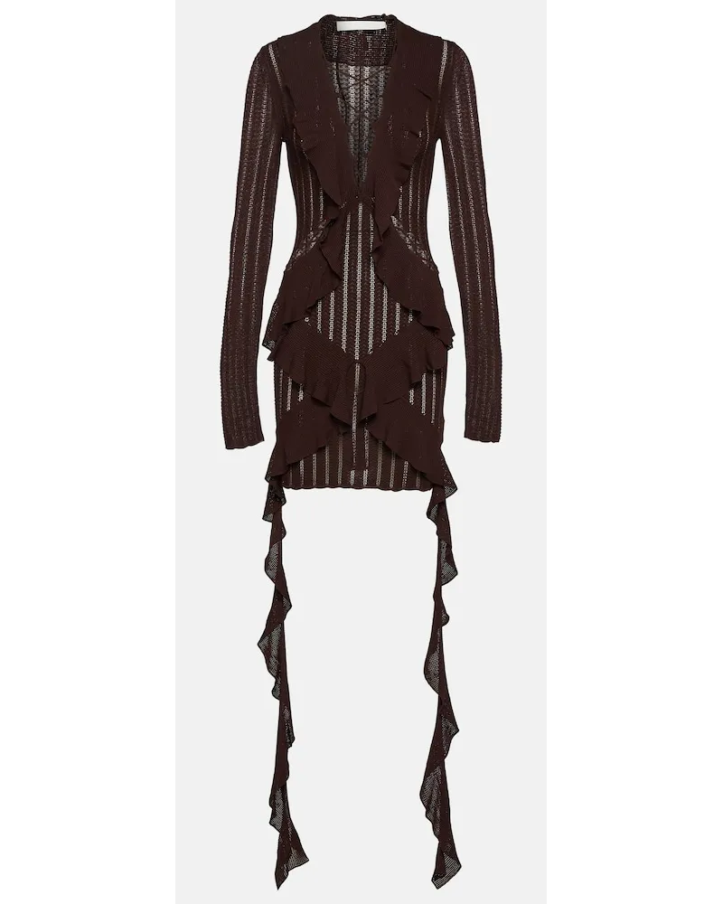 Dion Lee Miniabito in pointelle con ruches Marrone