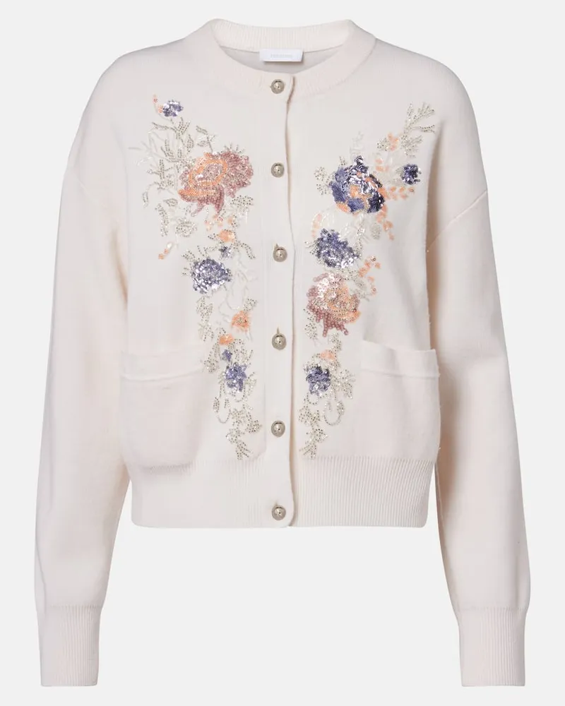 Paco Rabanne Cardigan in lana e cashmere con decorazioni Bianco