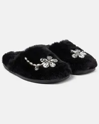 Simone Rocha Slippers in shearling sintetico con cristalli Nero