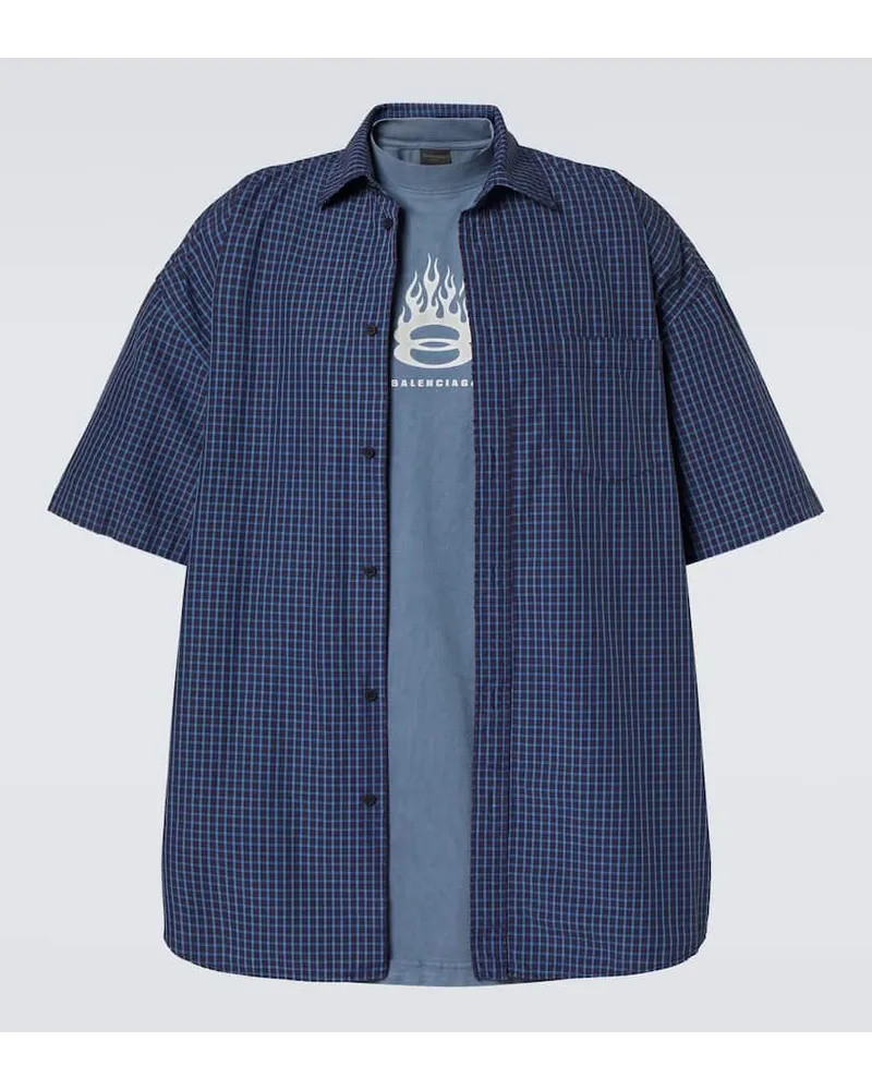 Balenciaga Camicia in cotone con logo Blu