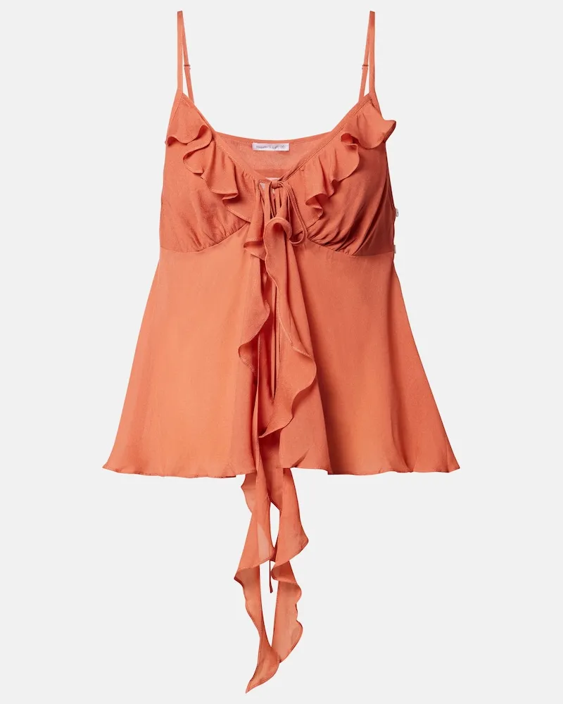 Poupette St Barth Top Maja in chiffon con volant Rosa