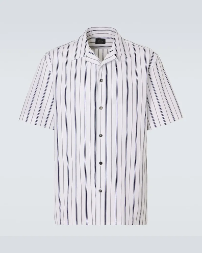 Brioni Camicia bowling in popeline di cotone a righe Bianco