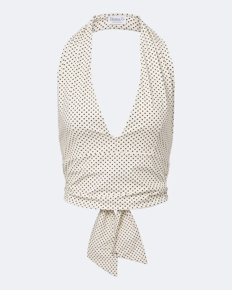 Hunza G Top cropped a pois con scollo all'americana Bianco