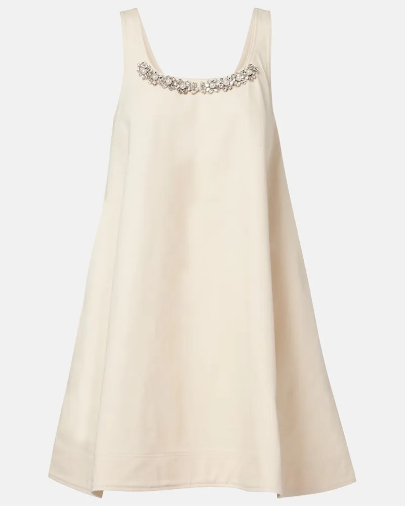 Simone Rocha Abito corto in cotone con cristalli e perle bijoux Beige