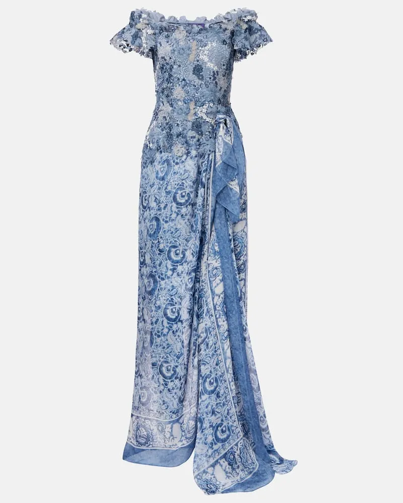 Ralph Lauren Abito midi Ivanna off-shoulder con  stampa a fiori Blu
