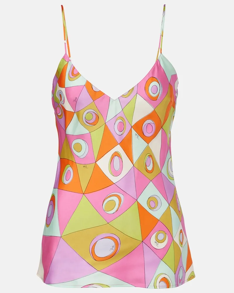 Emilio Pucci Top Occhi in satin di seta Multicolore