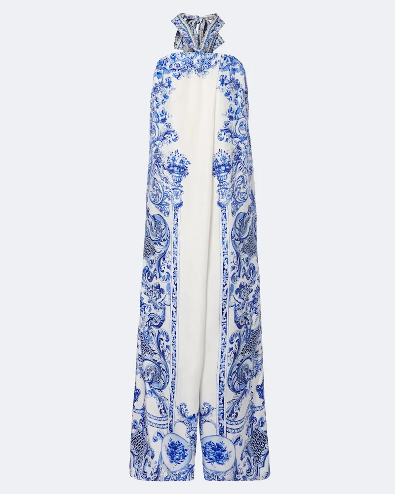 Camilla Jumpsuit in seta con cristalli Blu