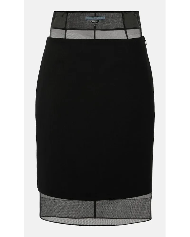 Prada Gonna midi in lana vergine Nero