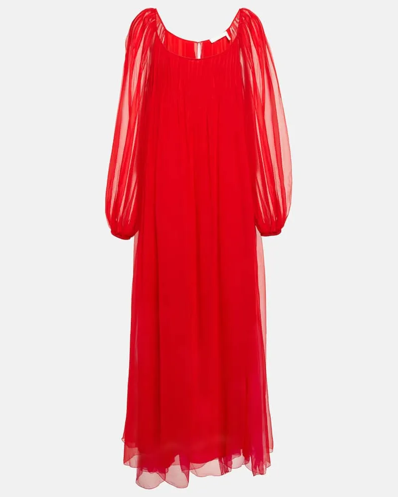 Chloé ChloÃ© Abito lungo in seta mousseline con pince Rosso