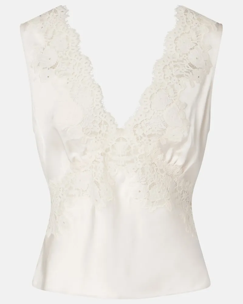 RIXO Top Emmie in raso con pizzo Bianco