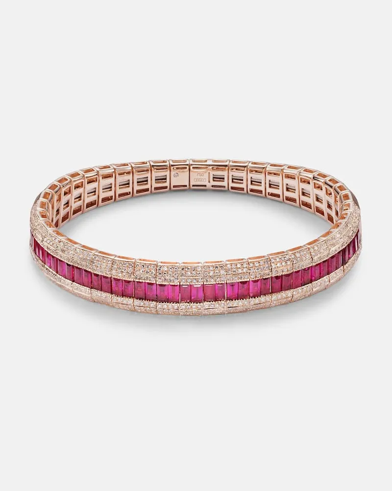 SHAY Bracciale Diamond Pave Scales Stretch in oro rosa 18kt con diamanti e rubini Oro