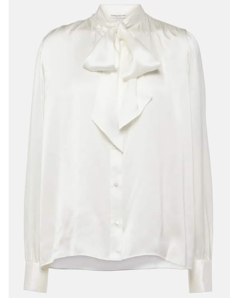Alessandra Rich Blusa in raso di seta con fiocco Bianco