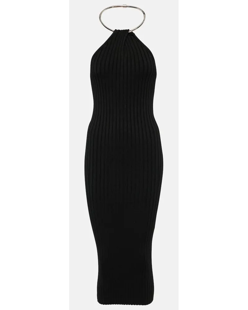 GALVAN Abito midi Rhea in maglia lamÃ Nero