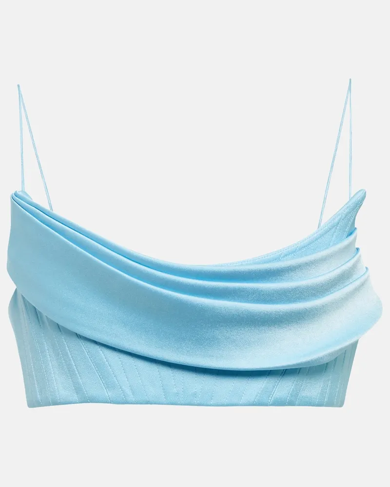 Alex Perry Top cropped Carva in raso Blu