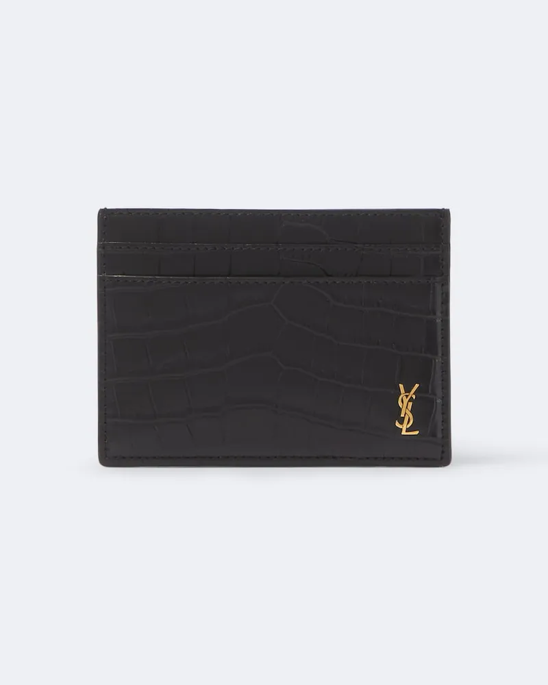 Saint Laurent Portacarte Cassandre in pelle stampata Nero