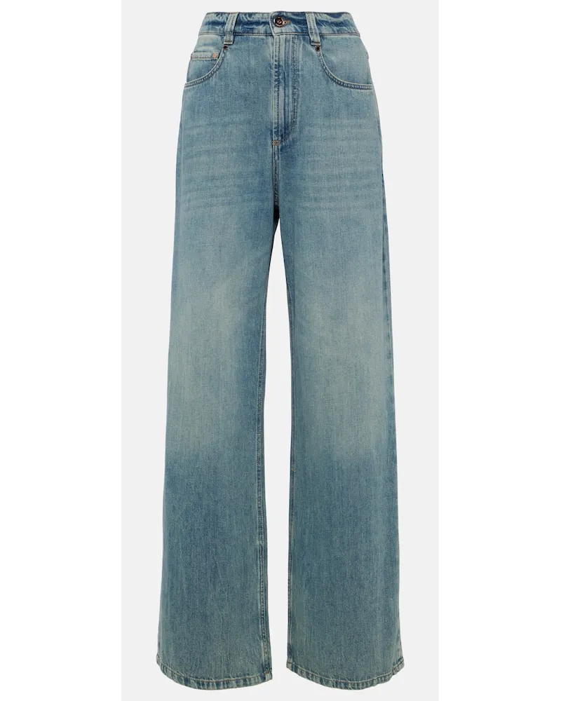 Brunello Cucinelli Jeans a gamba larga e vita alta Blu