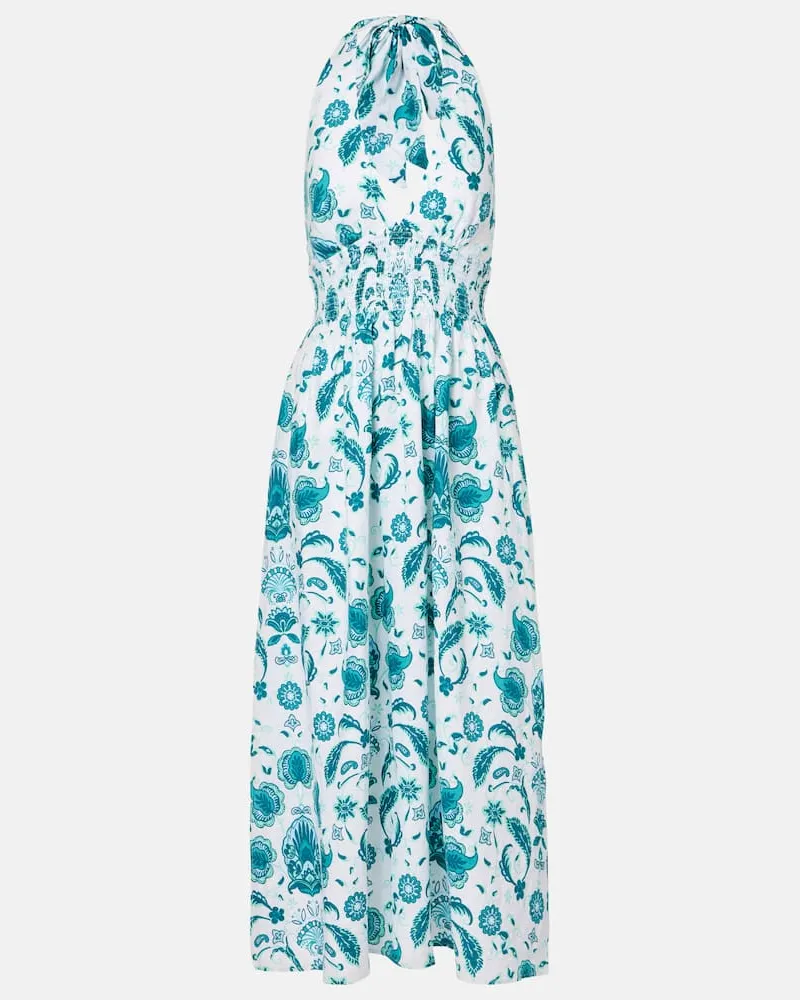 Heidi Klein Abito lungo Kos in lino arricciato con stampa paisley Bianco