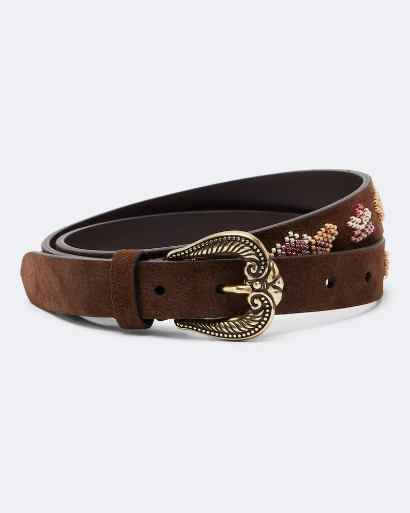 Etro Cintura in suede con perline Marrone