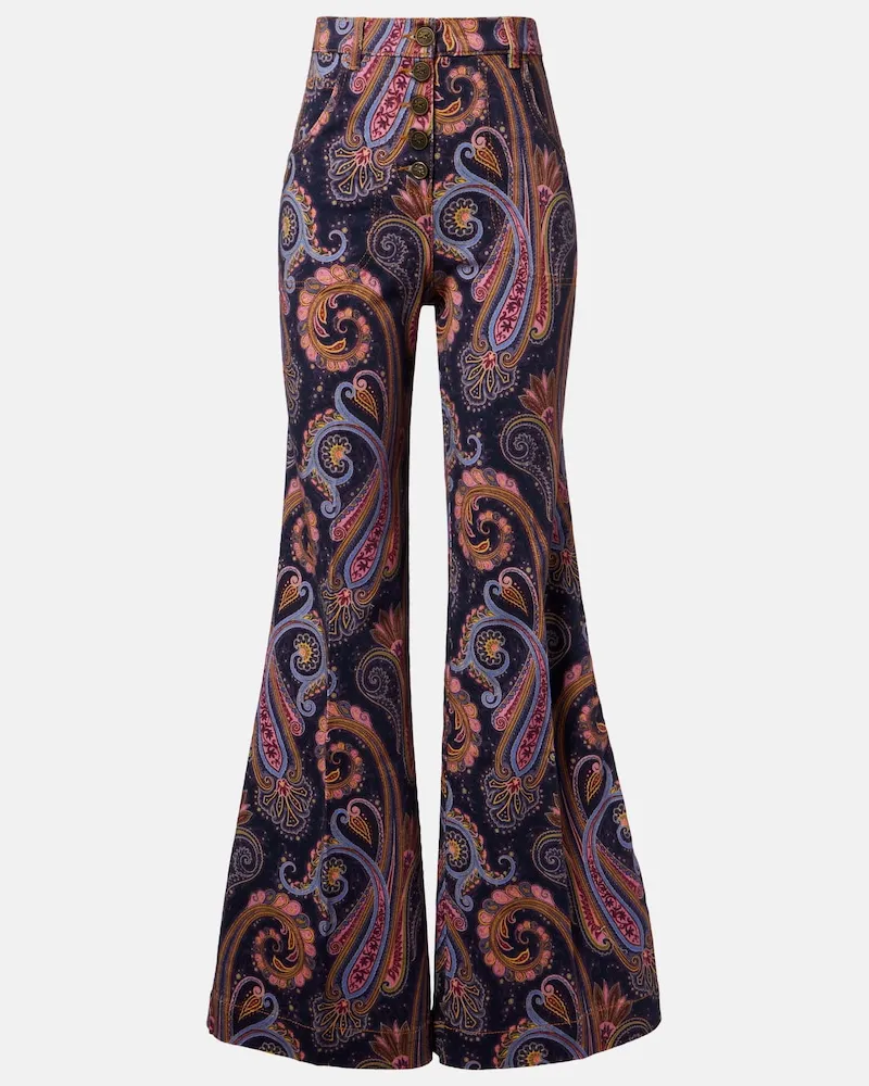 Etro Pantaloni flared in misto cotone paisley Multicolore